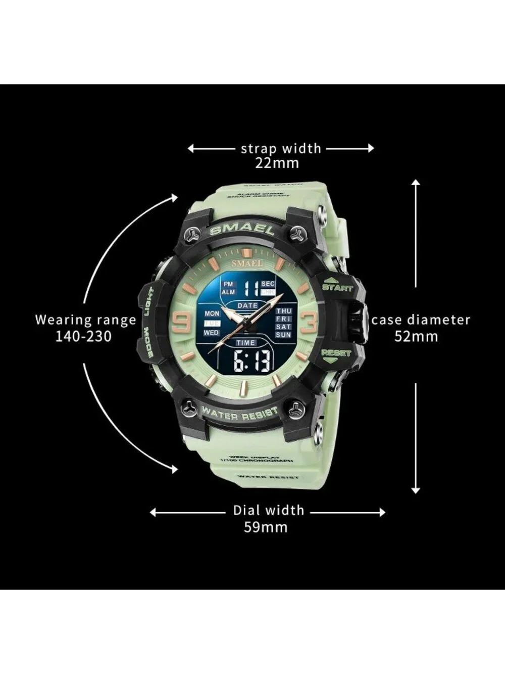 Men's Grass Green Analog Quartz Luminous Waterproof LED Electronic Digital Watch